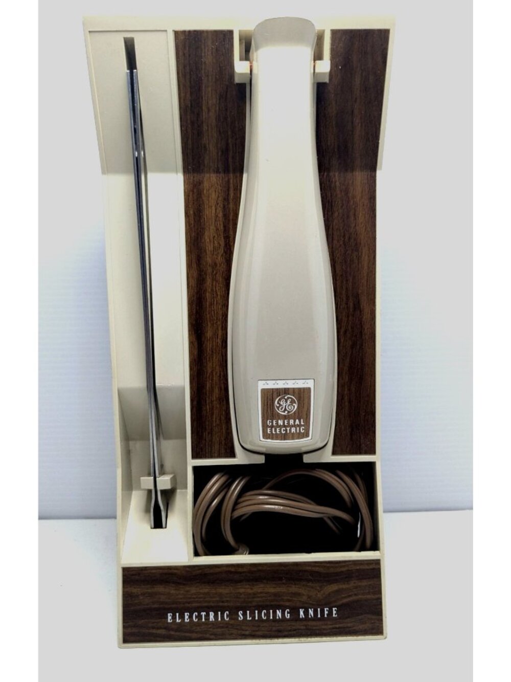 Vtg. General Electric Electric Slicing Knife With Faux Wood Wall-Mount Works